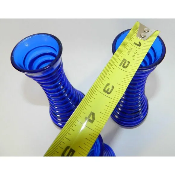 Cobalt Blue Ribbed Glass Vases Depression Glass Beehive Bud Vases Set Of 3 - Picture 4 of 13